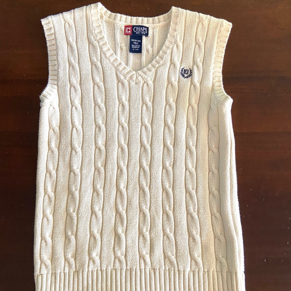 RL Chaps Boys Crème Vest Size Med, 8-12. Like New